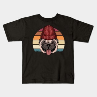 Retro Pulldog with funny hat design Kids T-Shirt